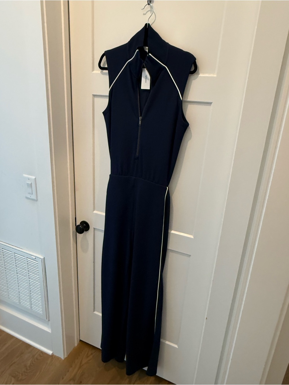 SPANX Navy Sleeveless Jumpsuit with White Piping